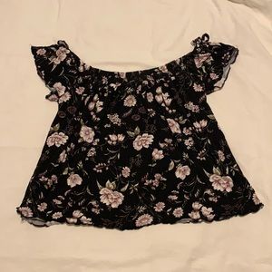 Black floral off the shoulder crop top